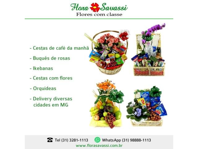 Floricultura buquês de rosas Cesta Café da Manhã, orquídeas em Alphaville Nova Lima FLORA
