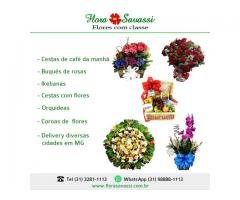 Esmeraldas, Florestal, Fonseca, Fortuna de Minas MG entrega cesta café da manhã e flores FLORA