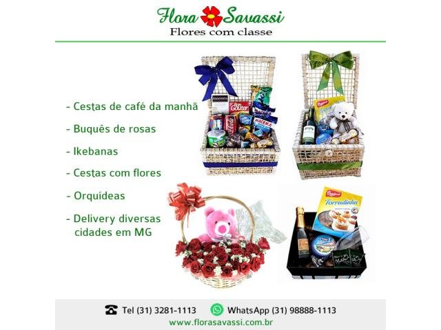 Queluzito, Raposos, Ravena, Rio Acima MG entrega cesta café da manhã e flores FLORA