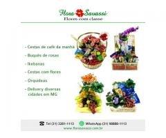 Nova Lima MG floricultura cestas de Flores, Arranjo com flores, orquídeas e cesta de café