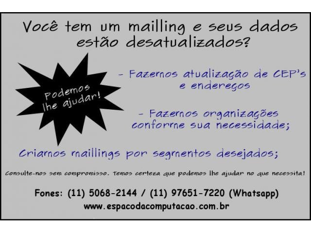 Atualização e inserção de dados de contatos para mala direta e banco de dados de clientes