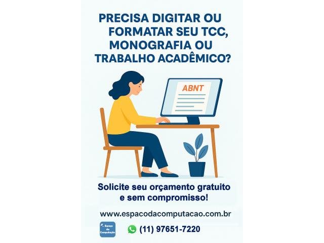 Digitação ou Formatação ABNT de TCC, monografia, artigo ou trabalho acadêmico
