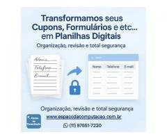 Transformamos seus Cupons, Fichas, Formulários em Planilhas Digitais