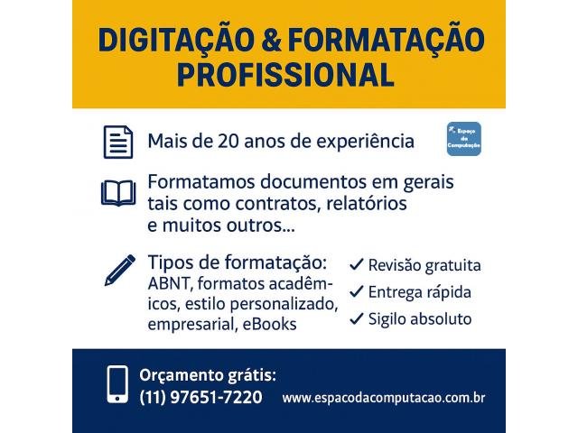 Digitação e formatação de documentos ou trabalhos com qualidade e precisão