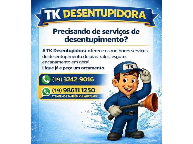 TK Desentupidora em Campinas - Menor Preço da Região Visita Grátis (19) 98611-1250