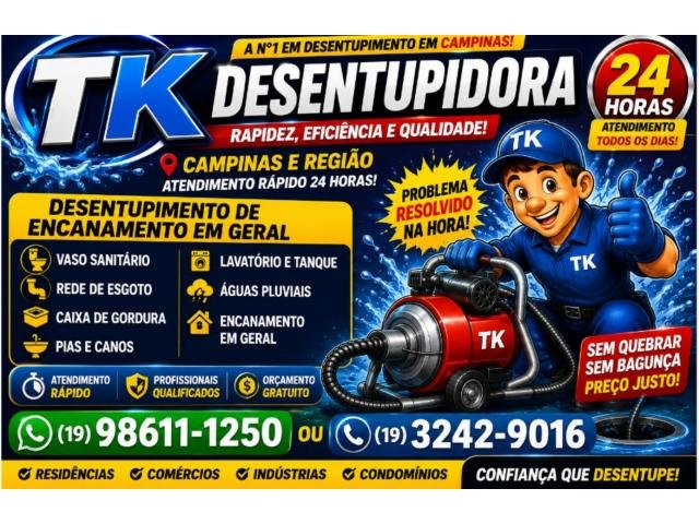 Desentupidora em Campinas - Soluções Rápida para Entupimento Chame TK Desentupidora