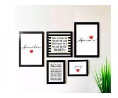 Conjunto Kit 5 Quadros Amor Família Paz Frases Sala